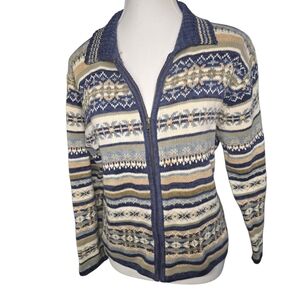 Vtg Tiara International Fair Isle PL Sweater Handmade Cardigan Full Zip Y2K